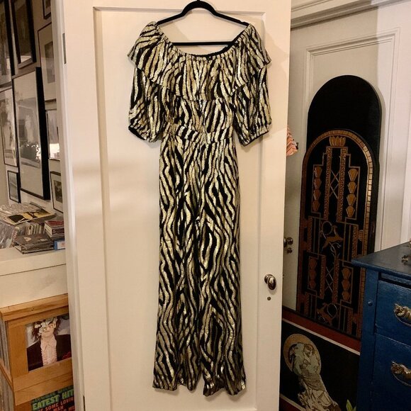 Elan Black and Metallic Gold Jumpsuit sz Small - Picture 1 of 5